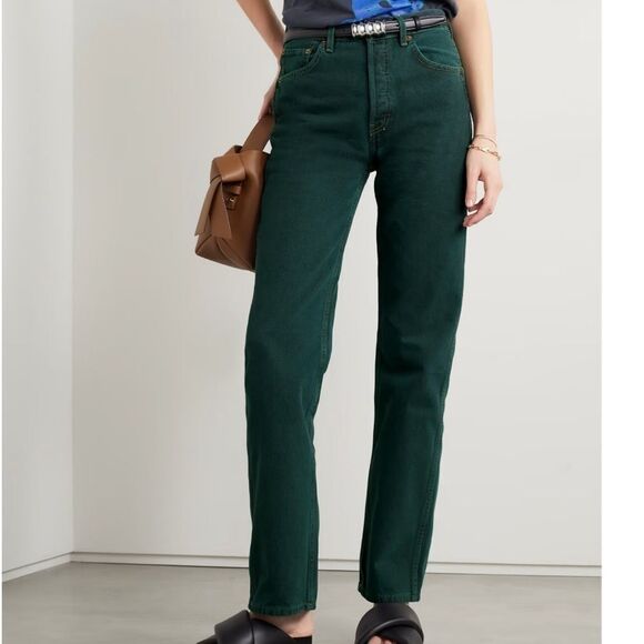 NEW Re/Done dark green high rise button fly straight leg jeans size 24 - Picture 1 of 12